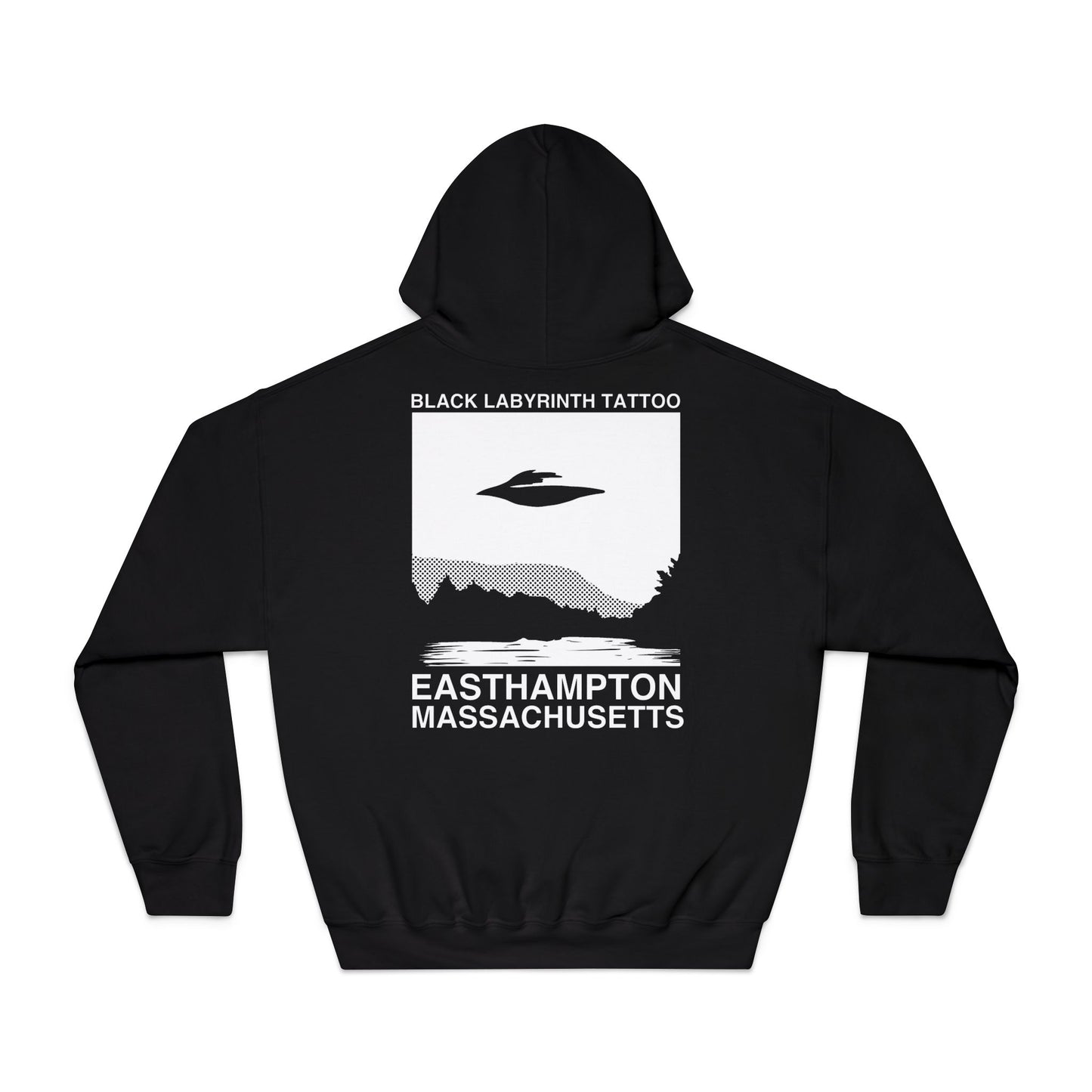 Black Labyrinth Tattoo Hoodie – Easthampton Massachusetts UFO Design